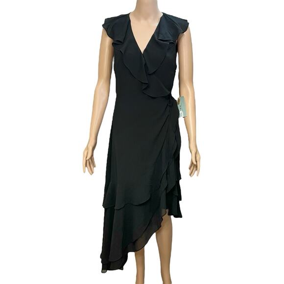 Anthropologie If By Sea Wrap Dress Medium Chiffon High Low Ruffle Asymmetrical - Picture 1 of 8